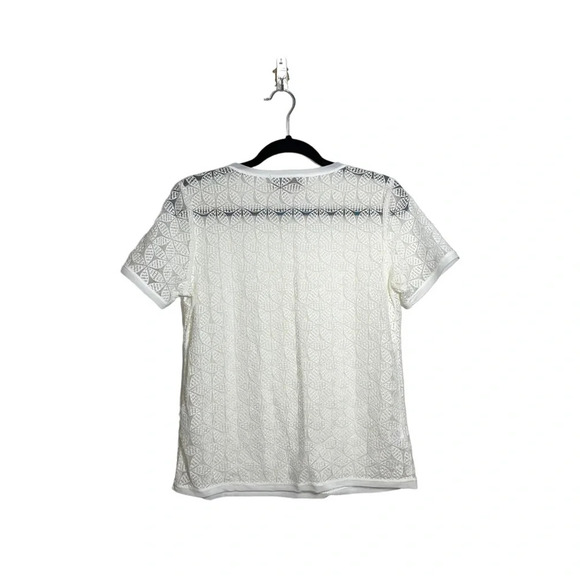 Ann Taylor LOFT White Jacquard Floral Print Semi-sheer Top Medium Petite Women’s - Picture 6 of 11